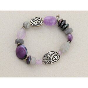 Sterling Silver Canyon Stretch Bracelet Amethyst Moonstone 7" Stretch Silpada